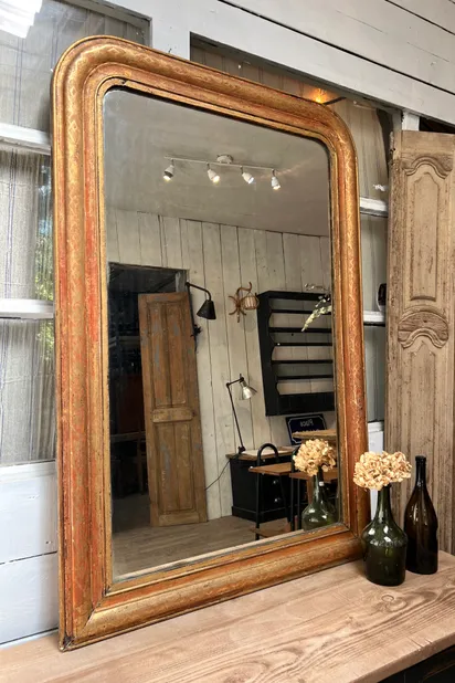 Miroir Louis Philippe en bois massif et stuc doré XIX siècle 125x80cm - Décoration