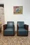 Paire de fauteuils Art Déco en cuir bleu