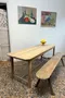Ancienne table d’estaminet / console en sapin et chêne