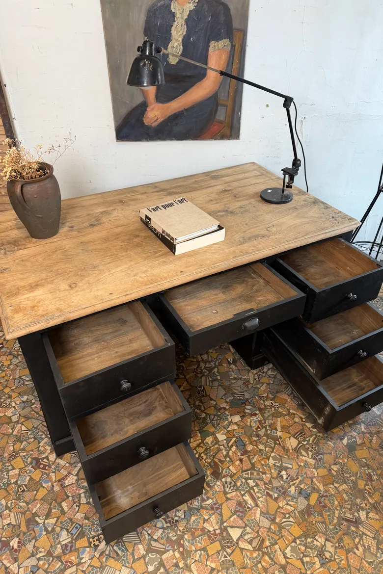 Ancien bureau / comptoir en chêne début 20eme