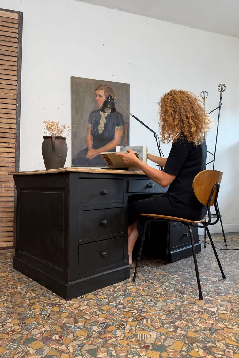 Ancien bureau / comptoir en chêne début 20eme