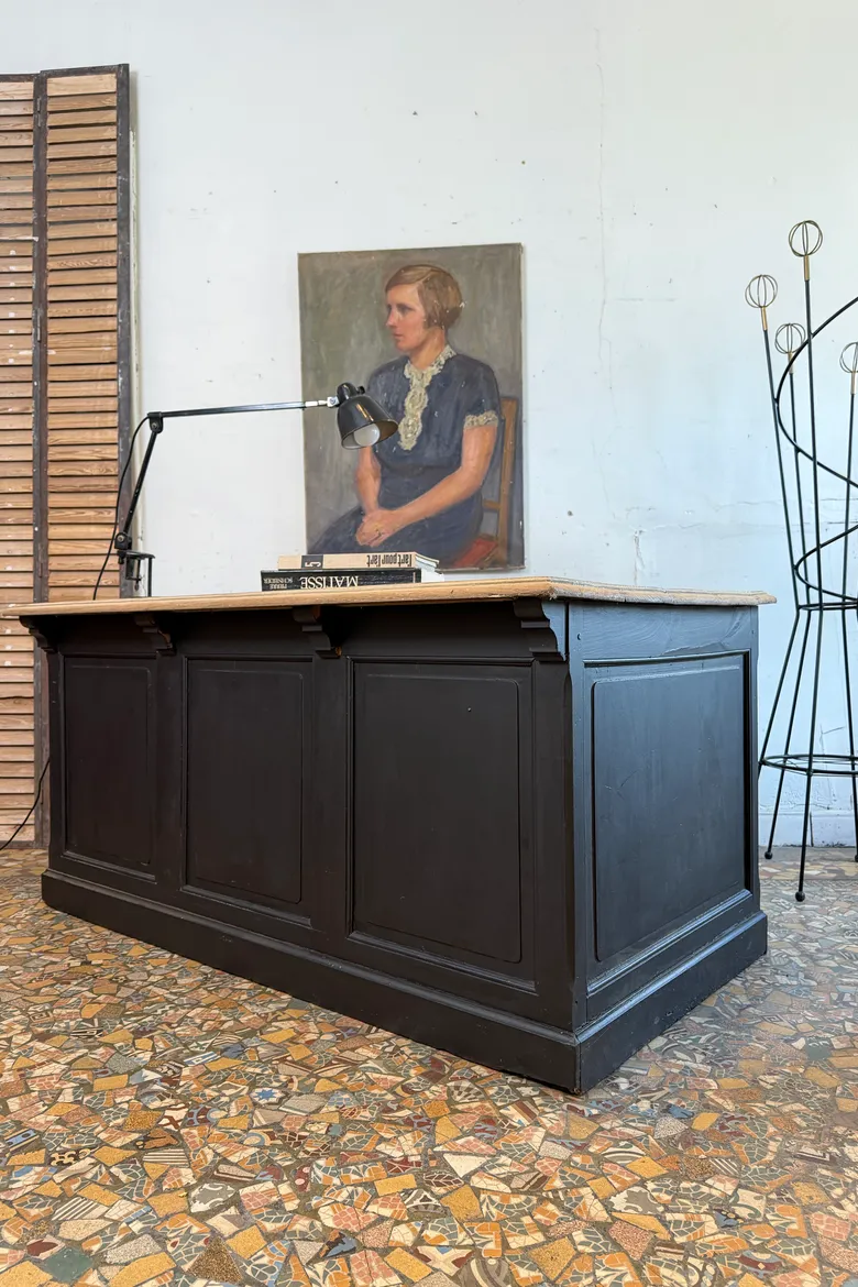 Ancien bureau / comptoir en chêne début 20eme