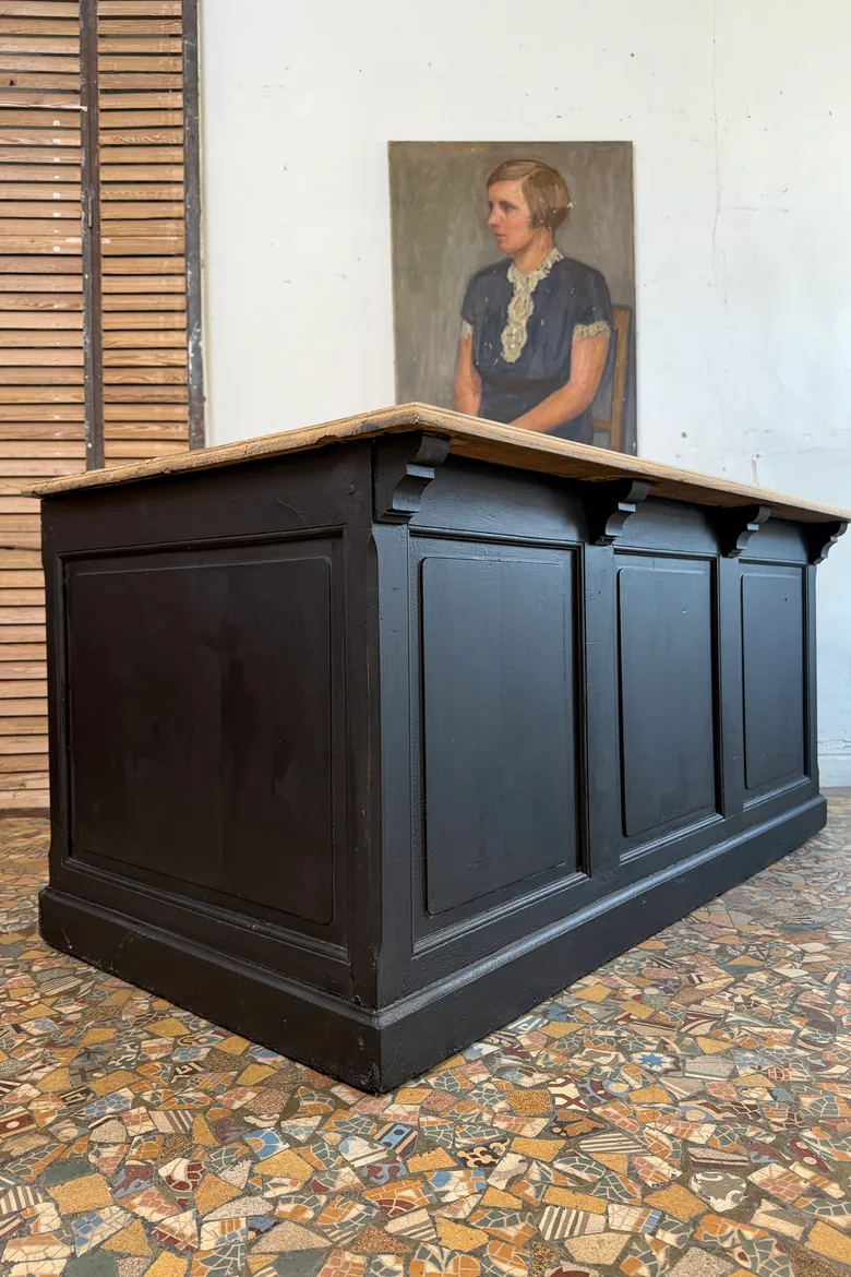 Ancien bureau / comptoir en chêne début 20eme