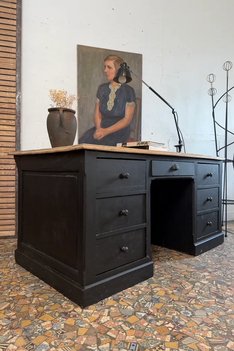 Ancien bureau / comptoir en chêne début 20eme