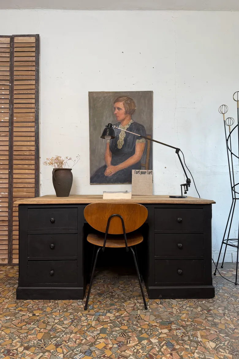 Ancien bureau / comptoir en chêne début 20eme