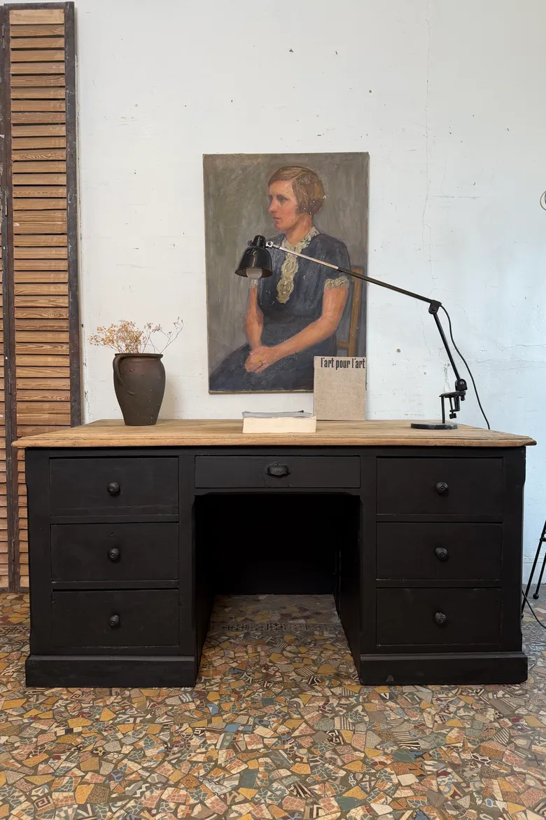 Ancien bureau / comptoir en chêne début 20eme