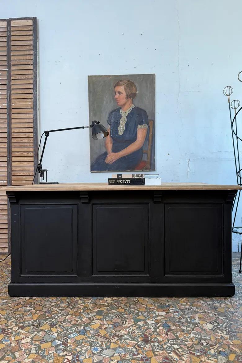 Ancien bureau / comptoir en chêne début 20eme