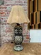 Lampe en céramique chouette des années 1970 avec abat-jour en corde