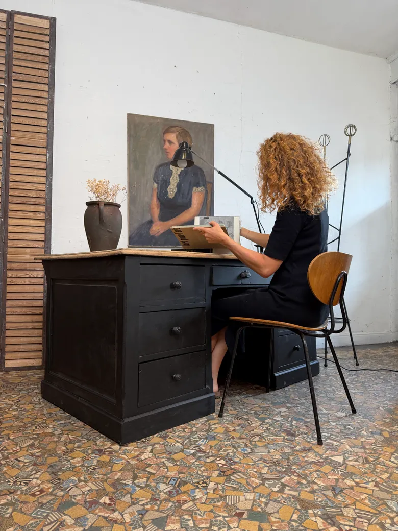 Ancien bureau / comptoir en chêne début 20eme
