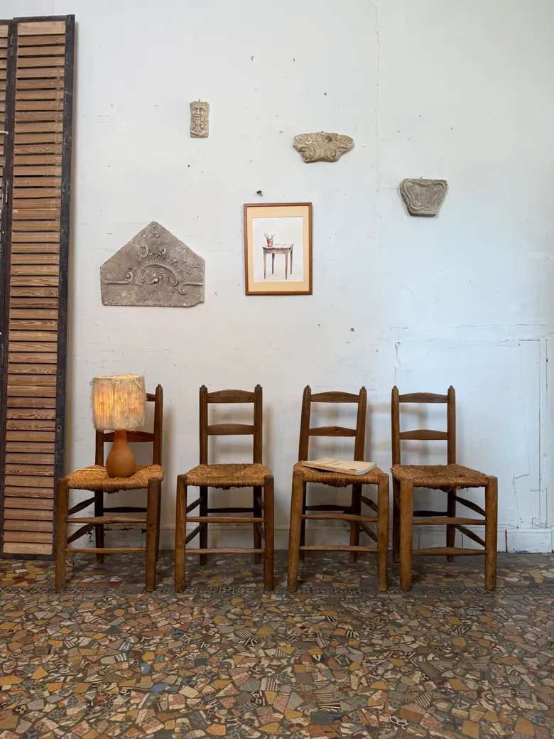 Série de 4 chaises paillées